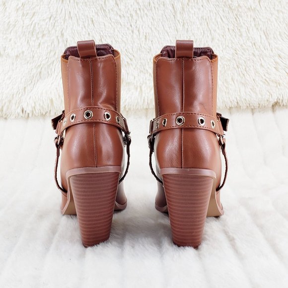 Demitri Tan Western Cowgirl Cowboy Pull On Elastic Panel Ankle Boots - Picture 10 of 11